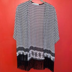 Maurices black and white tassel overpiece